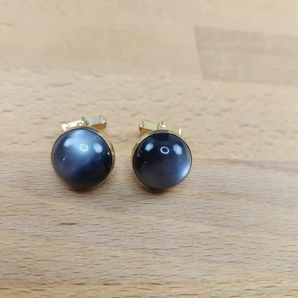Vintage Gray Cabochon Moonstone Cufflinks By Swank- Gold Tone Metal